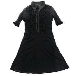 Vivienne Tam Mini Dress Vintage Sheer A-line Button Ruffle Front